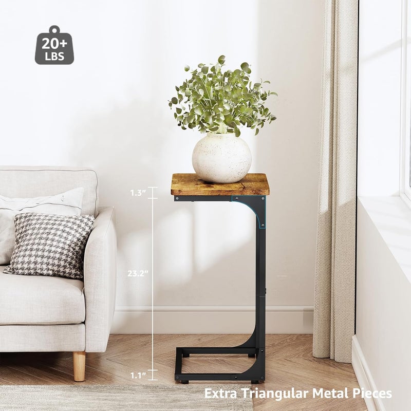 QEEIG C Shaped Side Table Set of 2 Living Room Sets Couch Tray Tables Small Farmhouse 15.7 inch Width, Rustic Brown (017-40BN) - Image 3